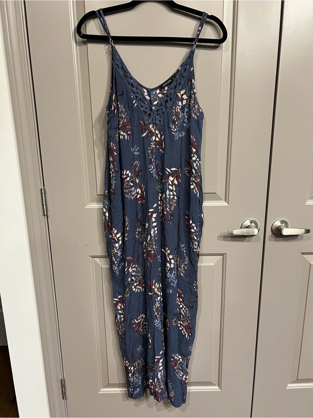 Gypsy Rose Blue Floral Crochet-Trim Maxi Dress